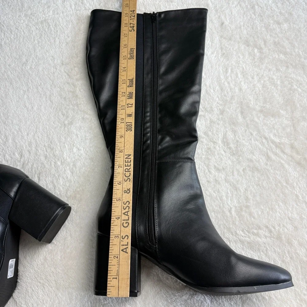 Lane Bryant Womens 9W Black Knee High Block Heel Boots Stretch Zip Wide Width